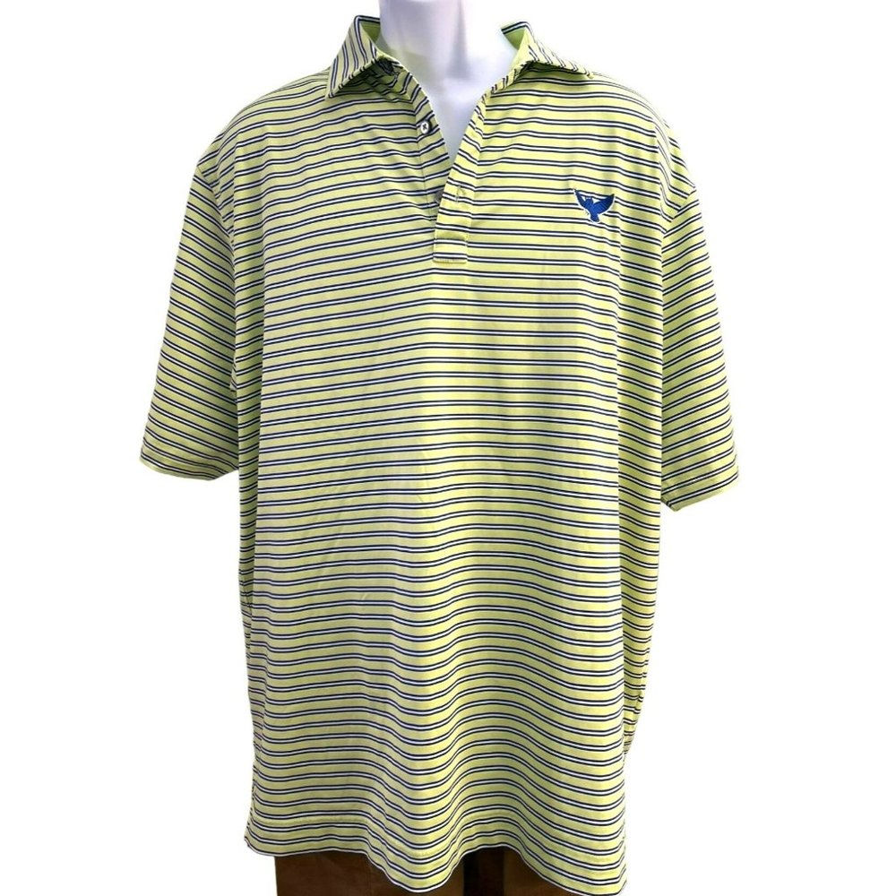 Footjoy Men's Lime Green Striped Owl Logo Golf Shirt Size XL White Navy Short